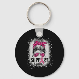 Support Squad Messy Bun Pink Warrior Breast Cancer Keychain