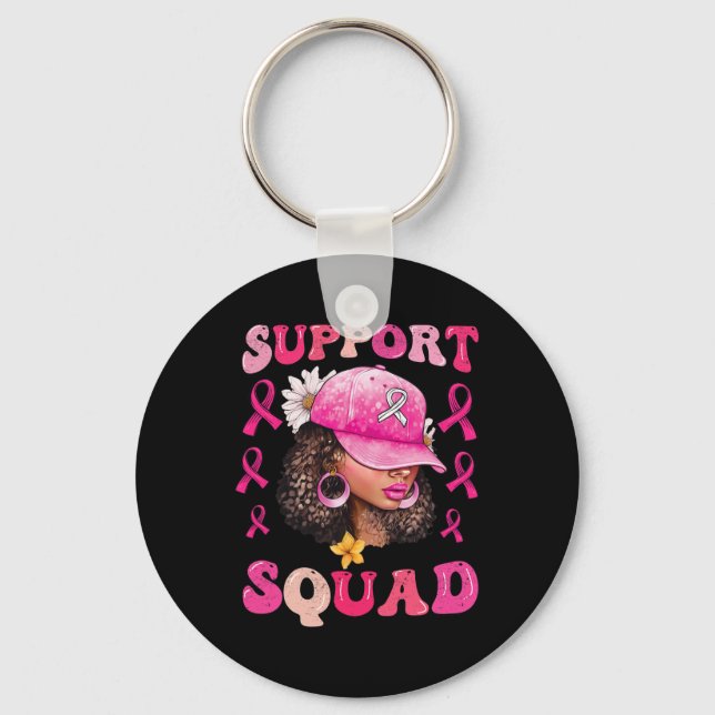 Support Squad Messy Bun Pink Warrior Breast Cancer Keychain (Front)