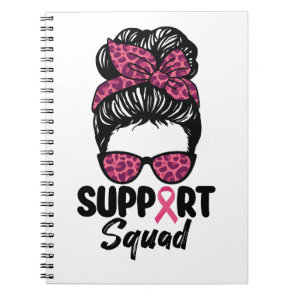 Support Squad Messy Bun Pink Warrior Breast Cancer Notebook