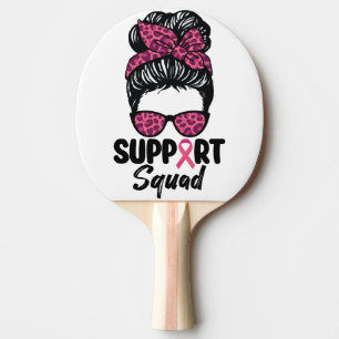 Support Squad Messy Bun Pink Warrior Breast Cancer Ping Pong Paddle