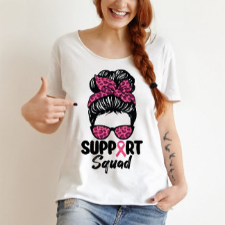 Support Squad Messy Bun Pink Warrior Breast Cancer Plus Size T-Shirt