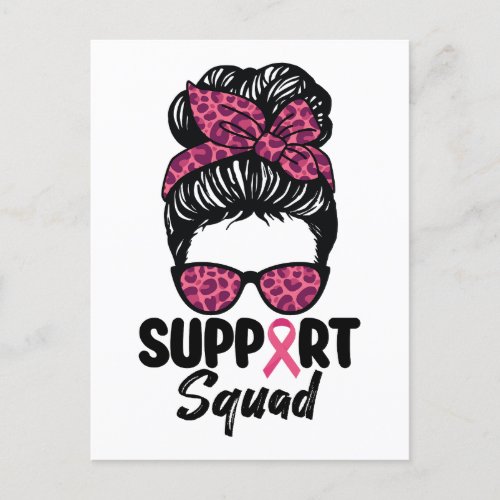 Support Squad Messy Bun Pink Warrior Breast Cancer Postcard