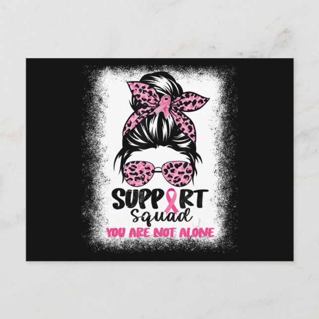 Support Squad Messy Bun Pink Warrior Breast Cancer Postcard (Front)