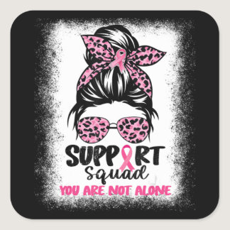 Support Squad Messy Bun Pink Warrior Breast Cancer Square Sticker