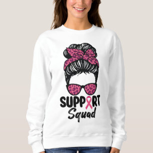 Support Squad Messy Bun Pink Warrior Breast Cancer Sweatshirt