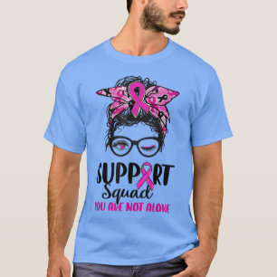 Support Squad Messy Bun Pink Warrior Breast Cancer T-Shirt