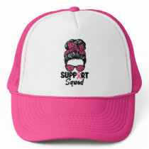 Support Squad Messy Bun Pink Warrior Breast Cancer Trucker Hat