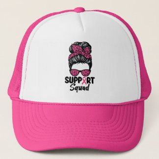 Support Squad Messy Bun Pink Warrior Breast Cancer Trucker Hat