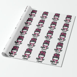 Support Squad Messy Bun Pink Warrior Breast Cancer Wrapping Paper