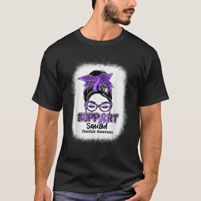 Support Squad Messy Bun Purple Ribbon Overdose Awa T-Shirt (Front)