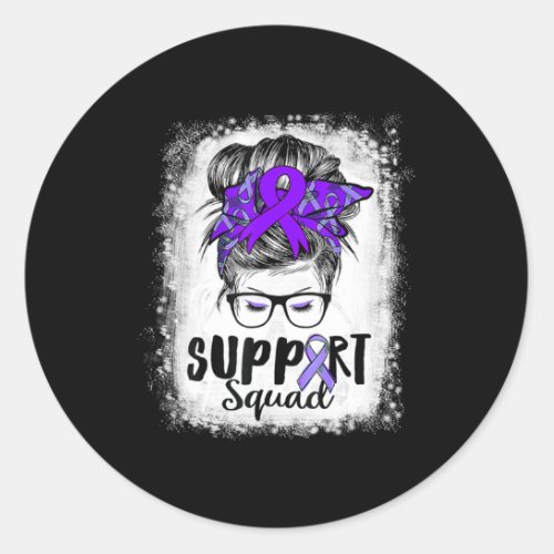 Support Squad Messy Bun Purple Warriorr Epilepsy A Classic Round Sticker