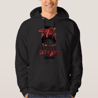 Support Squad Messy Bun Red Ribbon Heart Disease A Hoodie