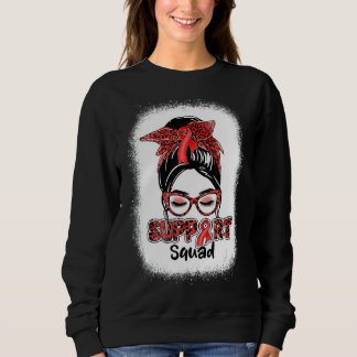 Support Squad Messy Bun Red Ribbon Heart Disease A Sweatshirt