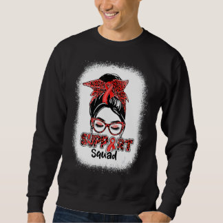 Support Squad Messy Bun Red Ribbon Heart Disease A Sweatshirt