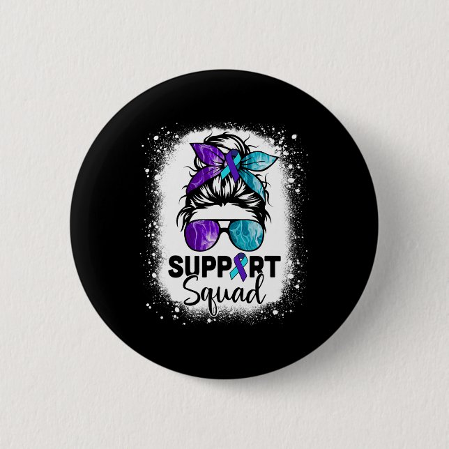 Support Squad Messy Bun Suicide Prevention Awarene Button (Front)