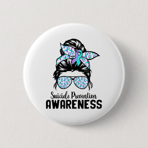 Support Squad Messy Bun Suicide Prevention Awarene Button