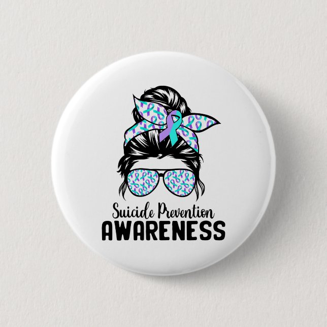 Support Squad Messy Bun Suicide Prevention Awarene Button (Front)
