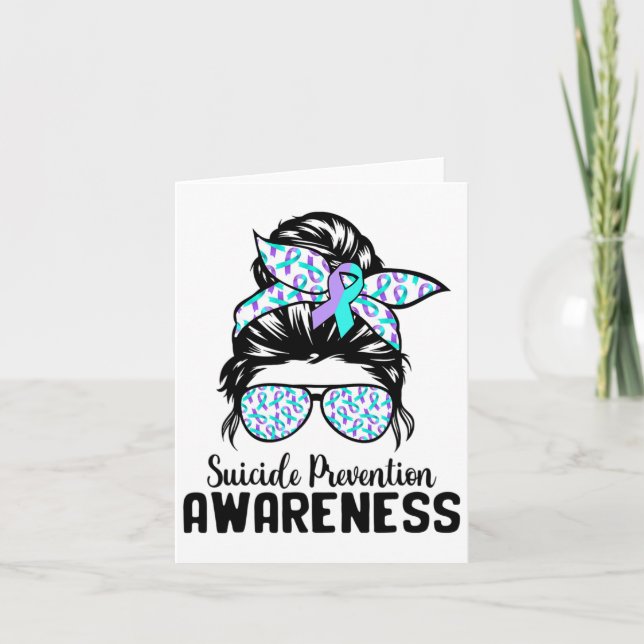 Support Squad Messy Bun Suicide Prevention Awarene Card (Front)