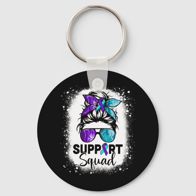 Support Squad Messy Bun Suicide Prevention Awarene Keychain (Front)