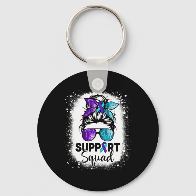 Support Squad Messy Bun Suicide Prevention Awarene Keychain (Front)