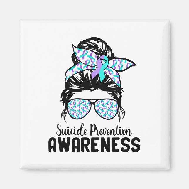 Support Squad Messy Bun Suicide Prevention Awarene Magnet (Front)