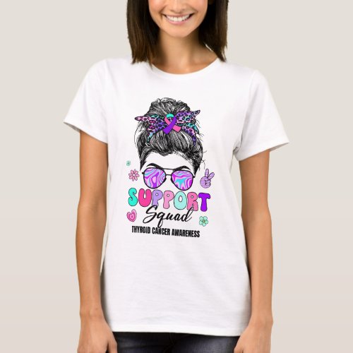 Support Squad Messy Bun Thyroid Cancer Awareness G T_Shirt