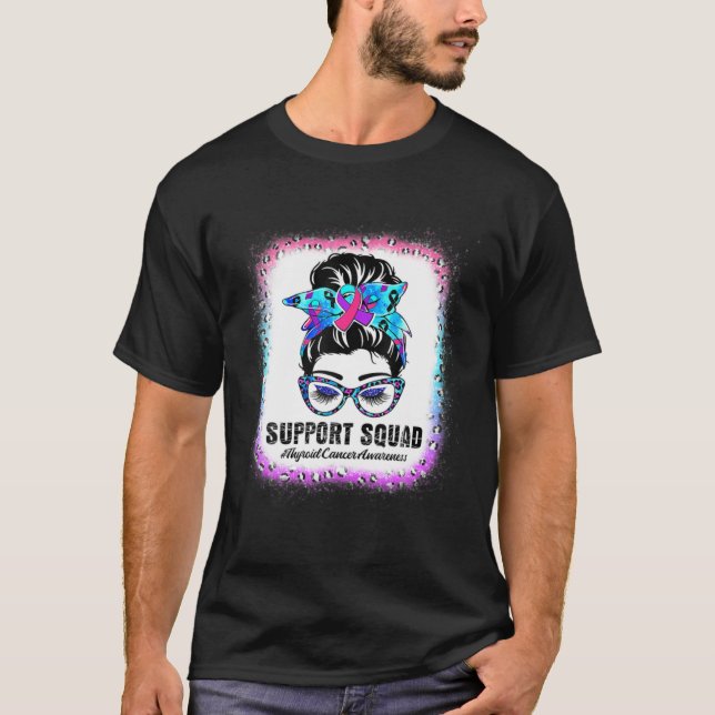 Support Squad Messy Bun Thyroid Cancer Awareness L T-Shirt (Front)