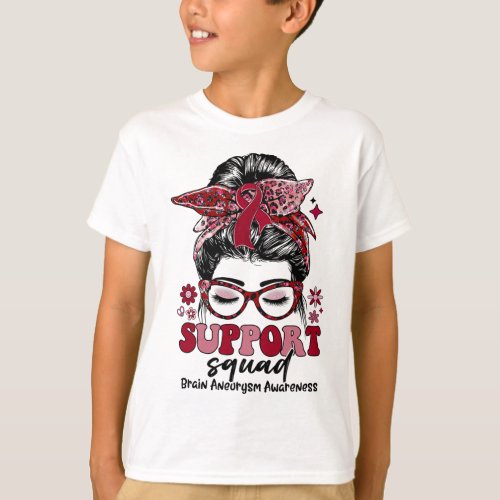 Support Squad Messy Bun Women Brain Aneurysm  T_Shirt