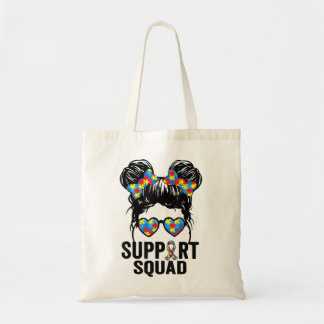 Support Squad Messy Hair Bun Puzzle Piece Autism A Tote Bag