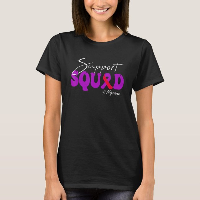 Support Squad Migraine Awareness Purple & Red Ribb T-Shirt (Front)