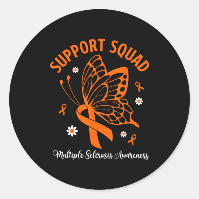 Support squad multiple sclerosis awareness orange classic round sticker (Front)