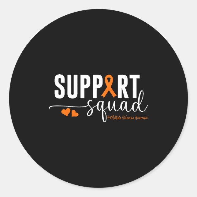 Support Squad Multiple Sclerosis Awareness Orange  Classic Round Sticker (Front)