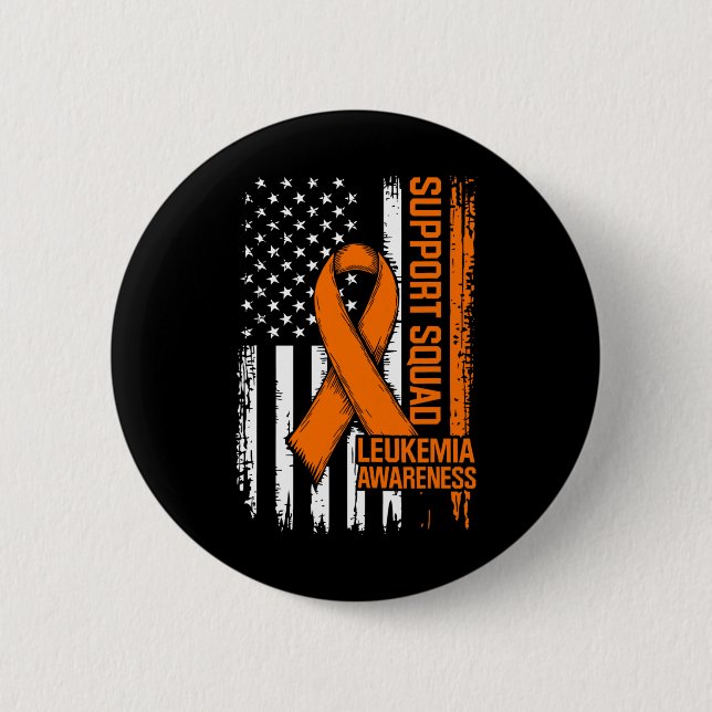 Support Squad Orange Ribbon Leukemia Blood Cancer  Button (Front)