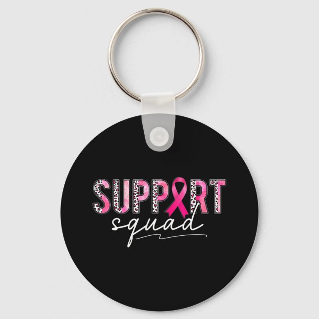 Support Squad Pink Leopard Ribbon Breast Cancer Aw Keychain (Front)