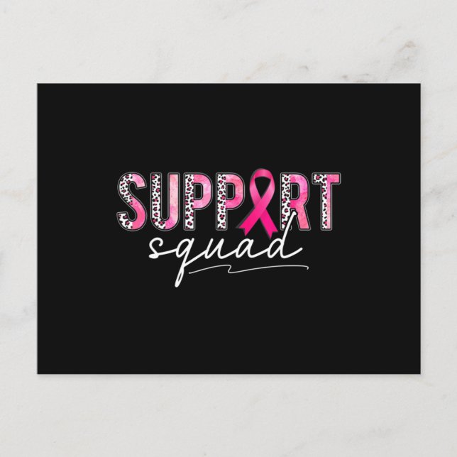 Support Squad Pink Leopard Ribbon Breast Cancer Aw Postcard (Front)