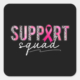 Support Squad Pink Leopard Ribbon Breast Cancer Aw Square Sticker