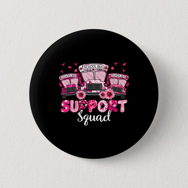 Support Squad Pink Leopard School Bus Driver Breas Button (Front)