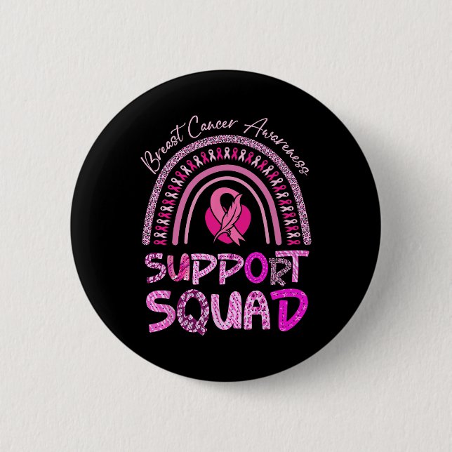 Support Squad Pink Rainbow Leopard Breast Cancer A Button (Front)