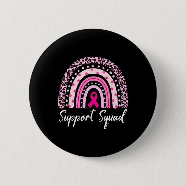 Support Squad Pink Rainbow Leopard Breast Cancer A Button (Front)