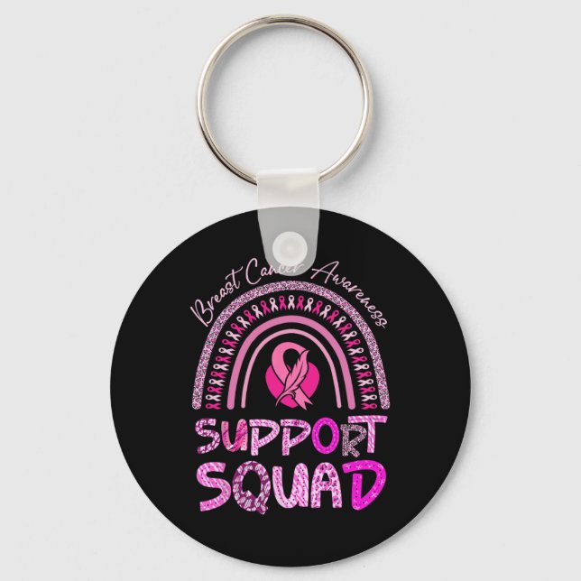 Support Squad Pink Rainbow Leopard Breast Cancer A Keychain (Front)