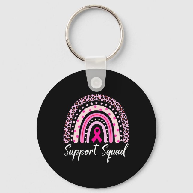 Support Squad Pink Rainbow Leopard Breast Cancer A Keychain (Front)