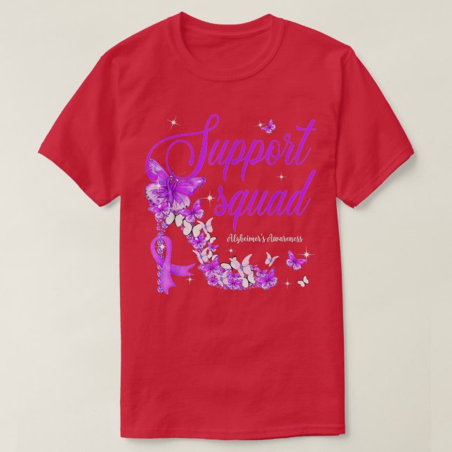 Support Squad Purple Ribbon Butterfly Alzheimer's  T-Shirt (Design Front)