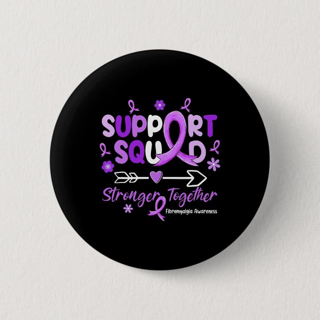 Support Squad Purple Ribbon Fibromyalgia Awareness Button (Front)
