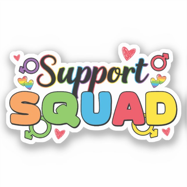 Support Squad - Rainbow Hearts Pride Ally Sticker (Front)