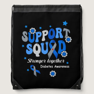 Support Squad Strong Together Blue Ribbon Diabetes Drawstring Bag