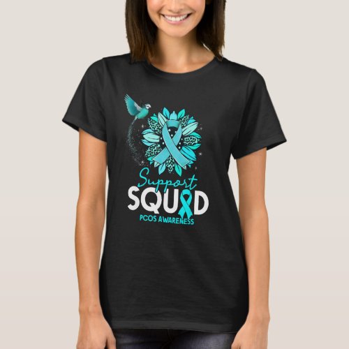 Support Squad Sunflower Hummingbird PCOS Awareness T_Shirt