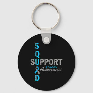 Support Squad T1d T2d Diabetes Grey Blue Ribbon  Keychain