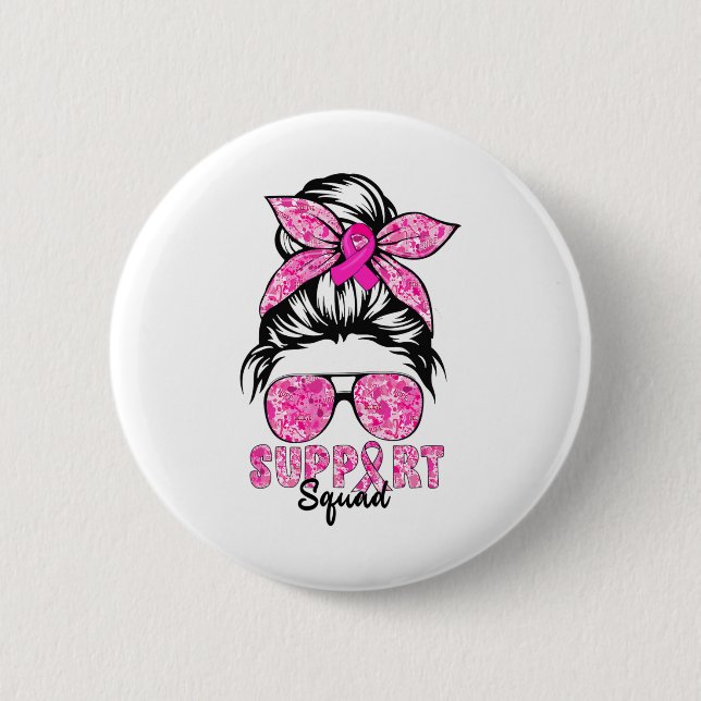 Support Squad Team Breast Cancer Awareness Warrior Button (Front)
