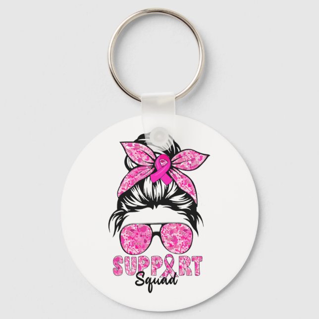 Support Squad Team Breast Cancer Awareness Warrior Keychain (Front)