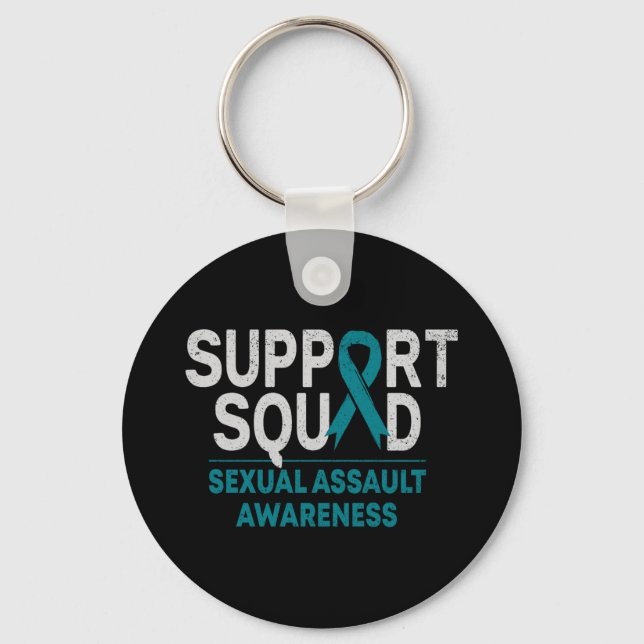 Support Squad Ual Ault Awareness Month Teal Ribbon Keychain (Front)